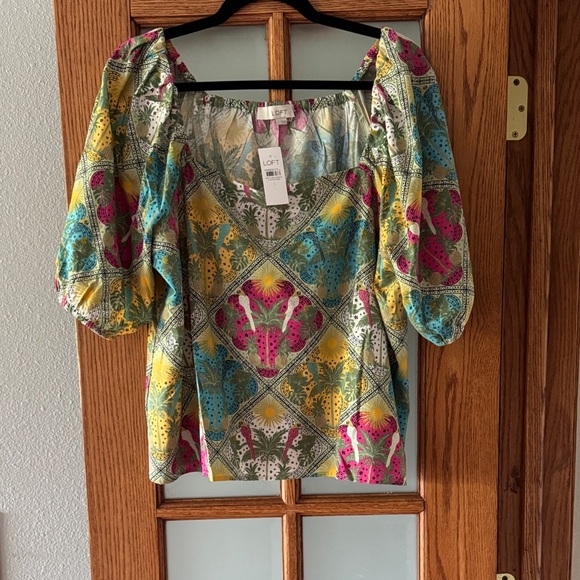 LOFT Colorful Geometric Puff Sleeve Blouse - Picture 1 of 1